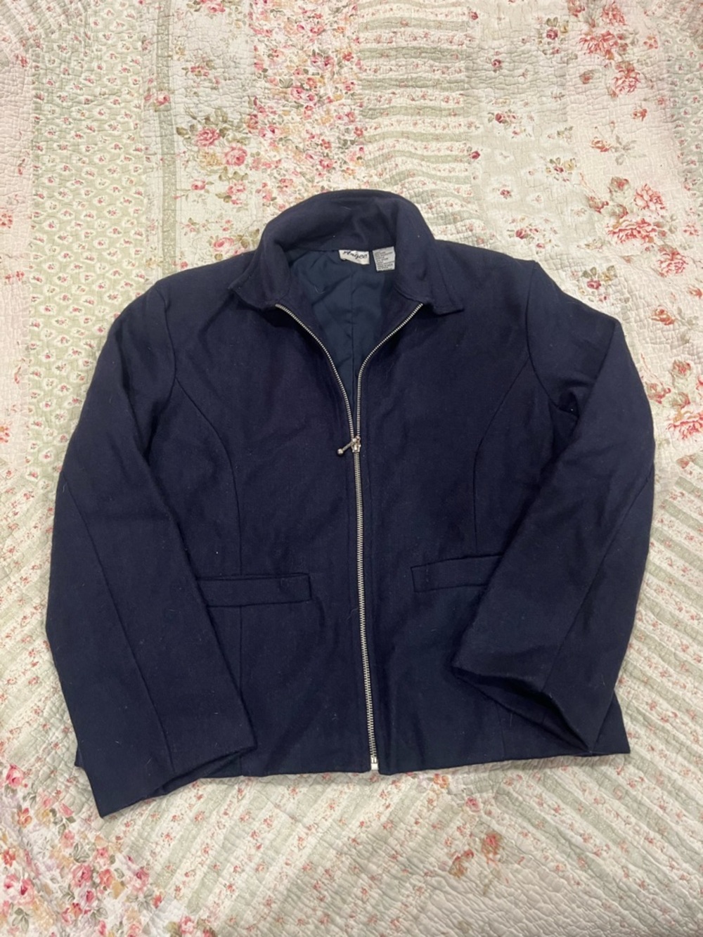 Navy Zip-Front Women's Blazer Jacket